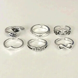 6 Pack Piece Silver Tone Adjustable Toe Rings K NWT